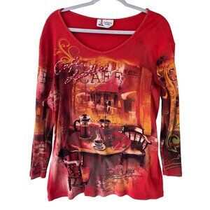 Lighthouse Apparel Embellished Cafe Latte Graphic Long Sleeve Top Y2K Vintage